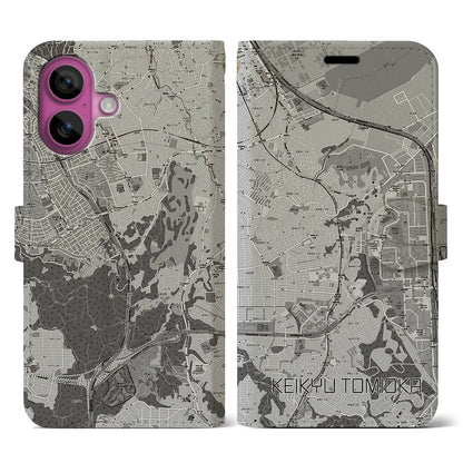 【京急富岡（神奈川県）】地図柄iPhoneケース（手帳タイプ）モノトーン・iPhone 16 Pro 用