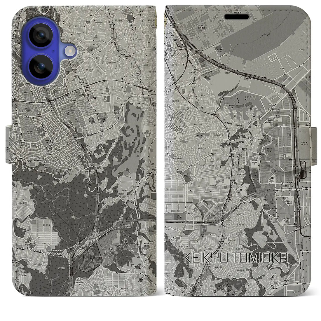 【京急富岡(神奈川県)】地図柄iPhoneケース(手帳タイプ)モノトーン・iPhone 16 Pro Max 用