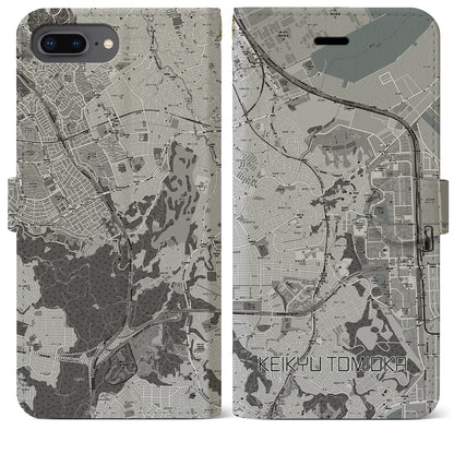 【京急富岡（神奈川県）】地図柄iPhoneケース（手帳タイプ）モノトーン・iPhone 8Plus /7Plus / 6sPlus / 6Plus 用