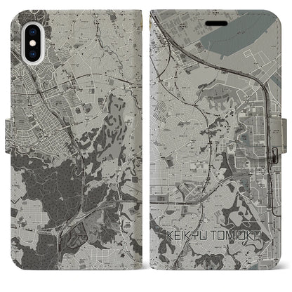 【京急富岡（神奈川県）】地図柄iPhoneケース（手帳タイプ）モノトーン・iPhone XS Max 用