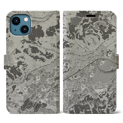 【京王堀之内（東京都）】地図柄iPhoneケース（手帳タイプ）モノトーン・iPhone 13 用