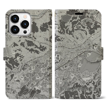 【京王堀之内（東京都）】地図柄iPhoneケース（手帳タイプ）モノトーン・iPhone 13 Pro 用