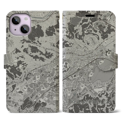 【京王堀之内（東京都）】地図柄iPhoneケース（手帳タイプ）モノトーン・iPhone 14 用