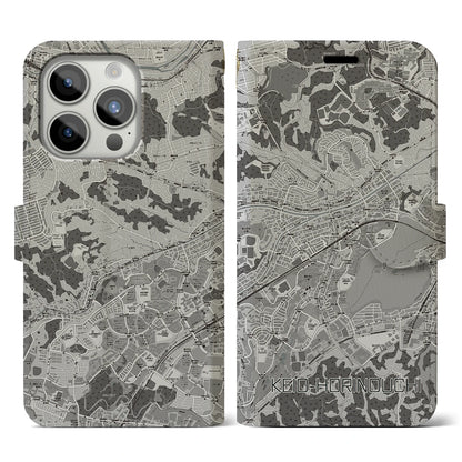 【京王堀之内（東京都）】地図柄iPhoneケース（手帳タイプ）モノトーン・iPhone 15 Pro 用