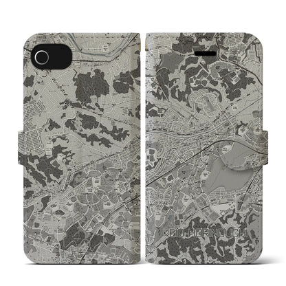 【京王堀之内（東京都）】地図柄iPhoneケース（手帳タイプ）モノトーン・iPhone SE（第3 / 第2世代） / 8 / 7 / 6s / 6 用