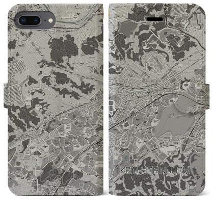 【京王堀之内（東京都）】地図柄iPhoneケース（手帳タイプ）モノトーン・iPhone 8Plus /7Plus / 6sPlus / 6Plus 用