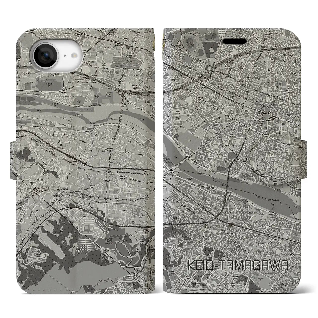 【京王多摩川(東京都)】地図柄iPhoneケース(手帳タイプ)