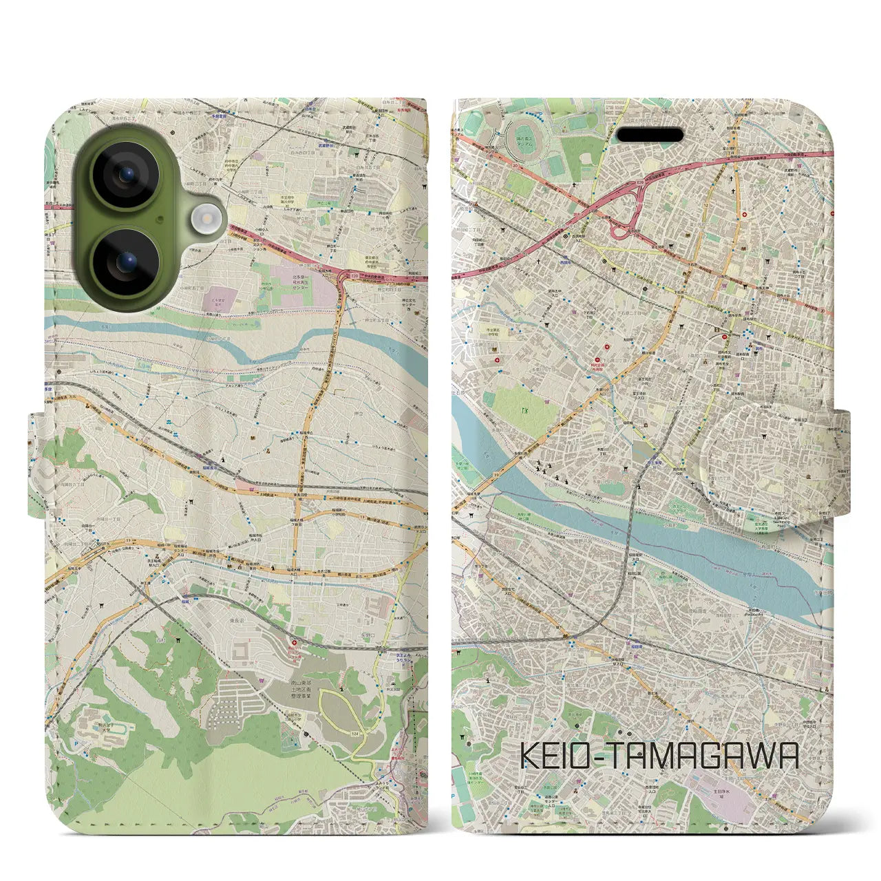 【京王多摩川(東京都)】地図柄iPhoneケース(手帳タイプ)ナチュラル・iPhone 17 Pro Max 用