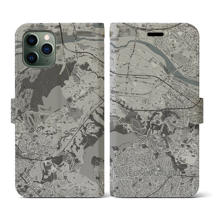 【京王よみうりランド（東京都）】地図柄iPhoneケース（手帳タイプ）モノトーン・iPhone 11 Pro 用