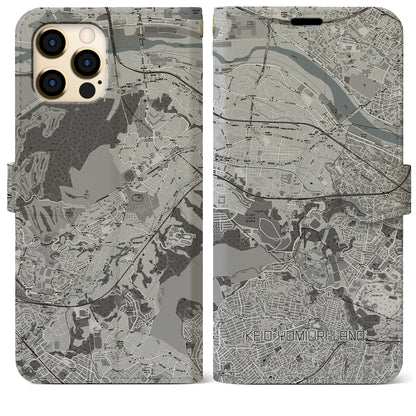 【京王よみうりランド（東京都）】地図柄iPhoneケース（手帳タイプ）モノトーン・iPhone 12 Pro Max 用
