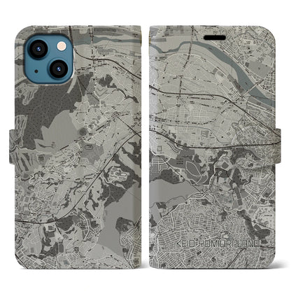 【京王よみうりランド（東京都）】地図柄iPhoneケース（手帳タイプ）モノトーン・iPhone 13 用