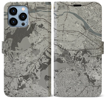 【京王よみうりランド（東京都）】地図柄iPhoneケース（手帳タイプ）モノトーン・iPhone 13 Pro Max 用