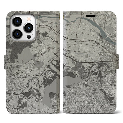 【京王よみうりランド（東京都）】地図柄iPhoneケース（手帳タイプ）モノトーン・iPhone 13 Pro 用