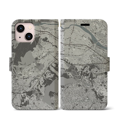 【京王よみうりランド（東京都）】地図柄iPhoneケース（手帳タイプ）モノトーン・iPhone 13 mini 用