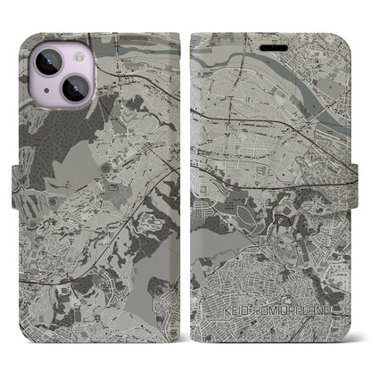 【京王よみうりランド（東京都）】地図柄iPhoneケース（手帳タイプ）モノトーン・iPhone 14 用