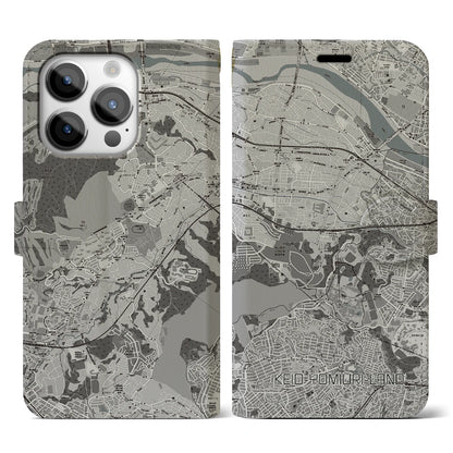 【京王よみうりランド（東京都）】地図柄iPhoneケース（手帳タイプ）モノトーン・iPhone 14 Pro 用