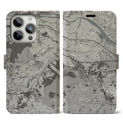 【京王よみうりランド（東京都）】地図柄iPhoneケース（手帳タイプ）モノトーン・iPhone 15 Pro 用