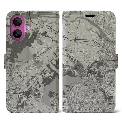 【京王よみうりランド（東京都）】地図柄iPhoneケース（手帳タイプ）モノトーン・iPhone 16 Pro 用