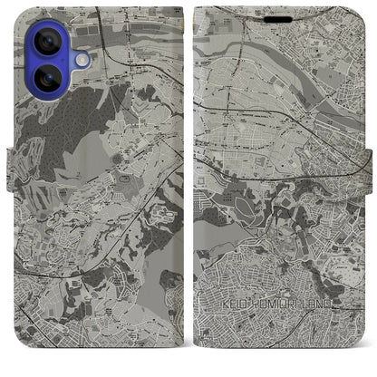 【京王よみうりランド（東京都）】地図柄iPhoneケース（手帳タイプ）モノトーン・iPhone 16 Pro Max 用