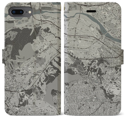 【京王よみうりランド（東京都）】地図柄iPhoneケース（手帳タイプ）モノトーン・iPhone 8Plus /7Plus / 6sPlus / 6Plus 用