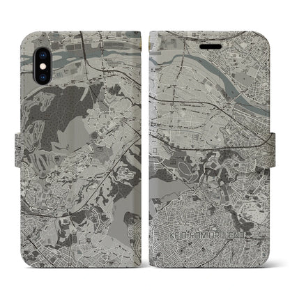 【京王よみうりランド（東京都）】地図柄iPhoneケース（手帳タイプ）モノトーン・iPhone XS / X 用