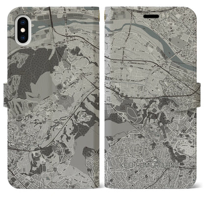 【京王よみうりランド（東京都）】地図柄iPhoneケース（手帳タイプ）モノトーン・iPhone XS Max 用