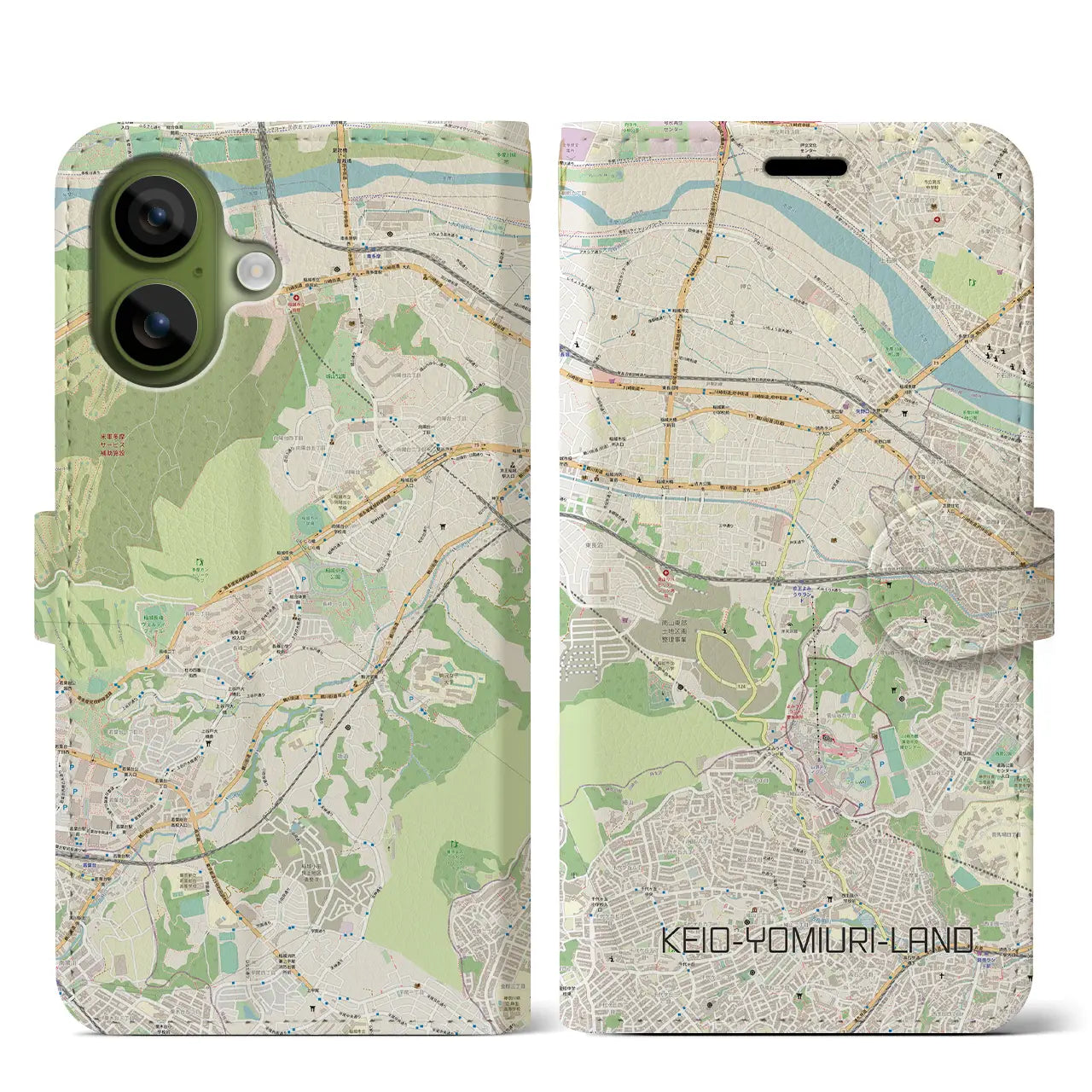 【京王よみうりランド(東京都)】地図柄iPhoneケース(手帳タイプ)モノトーン・iPhone 17 Pro Max 用