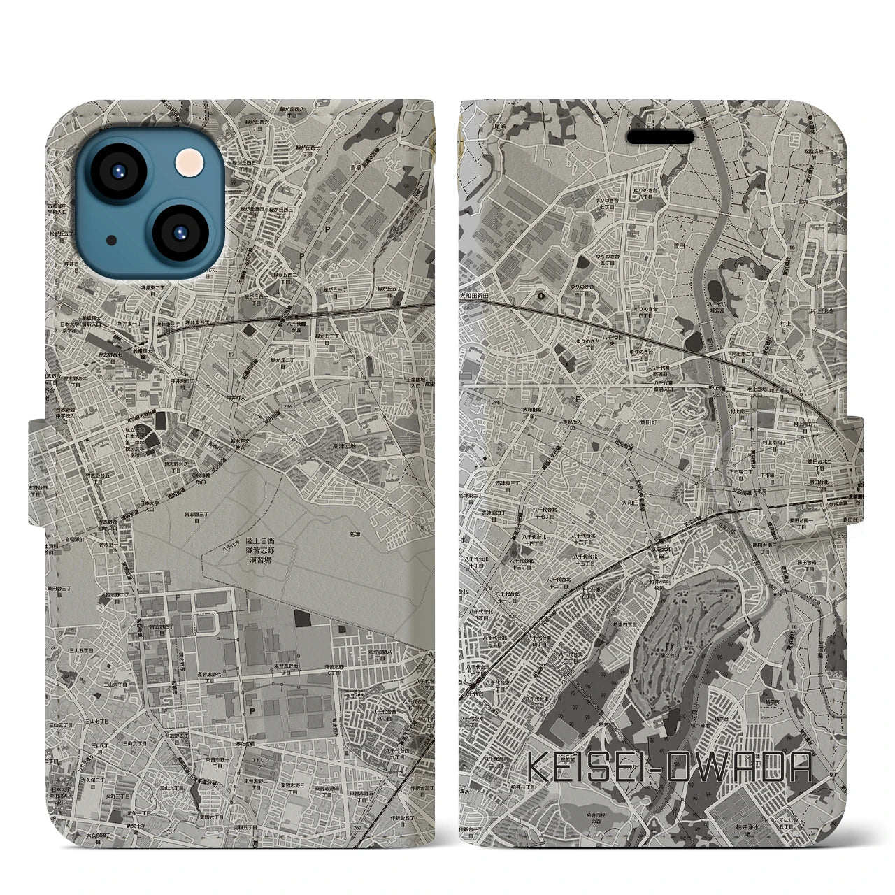 【京成大和田（千葉県）】地図柄iPhoneケース（手帳タイプ）