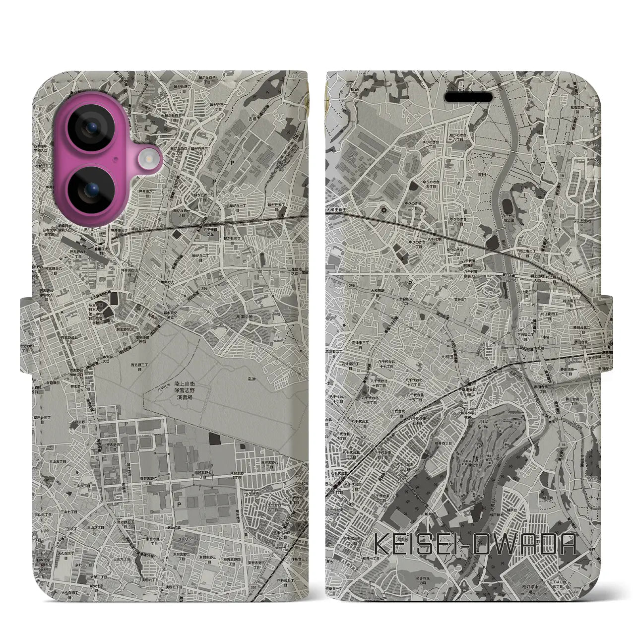 【京成大和田（千葉県）】地図柄iPhoneケース（手帳タイプ）