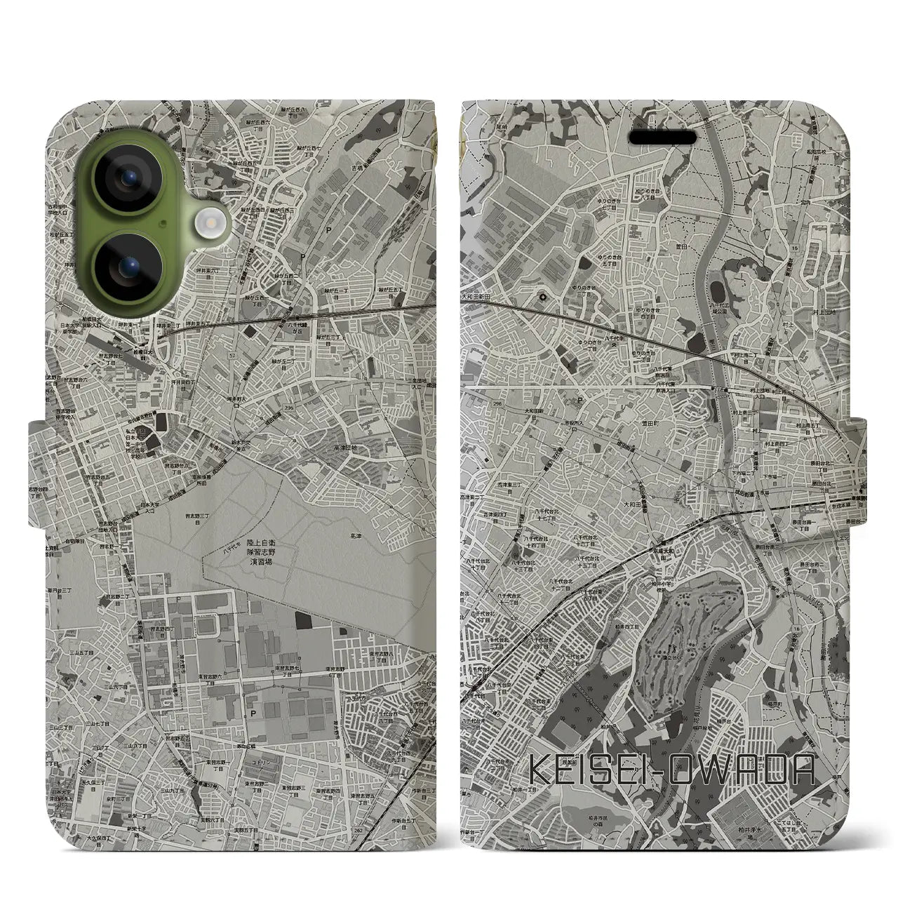 【京成大和田（千葉県）】地図柄iPhoneケース（手帳タイプ）
