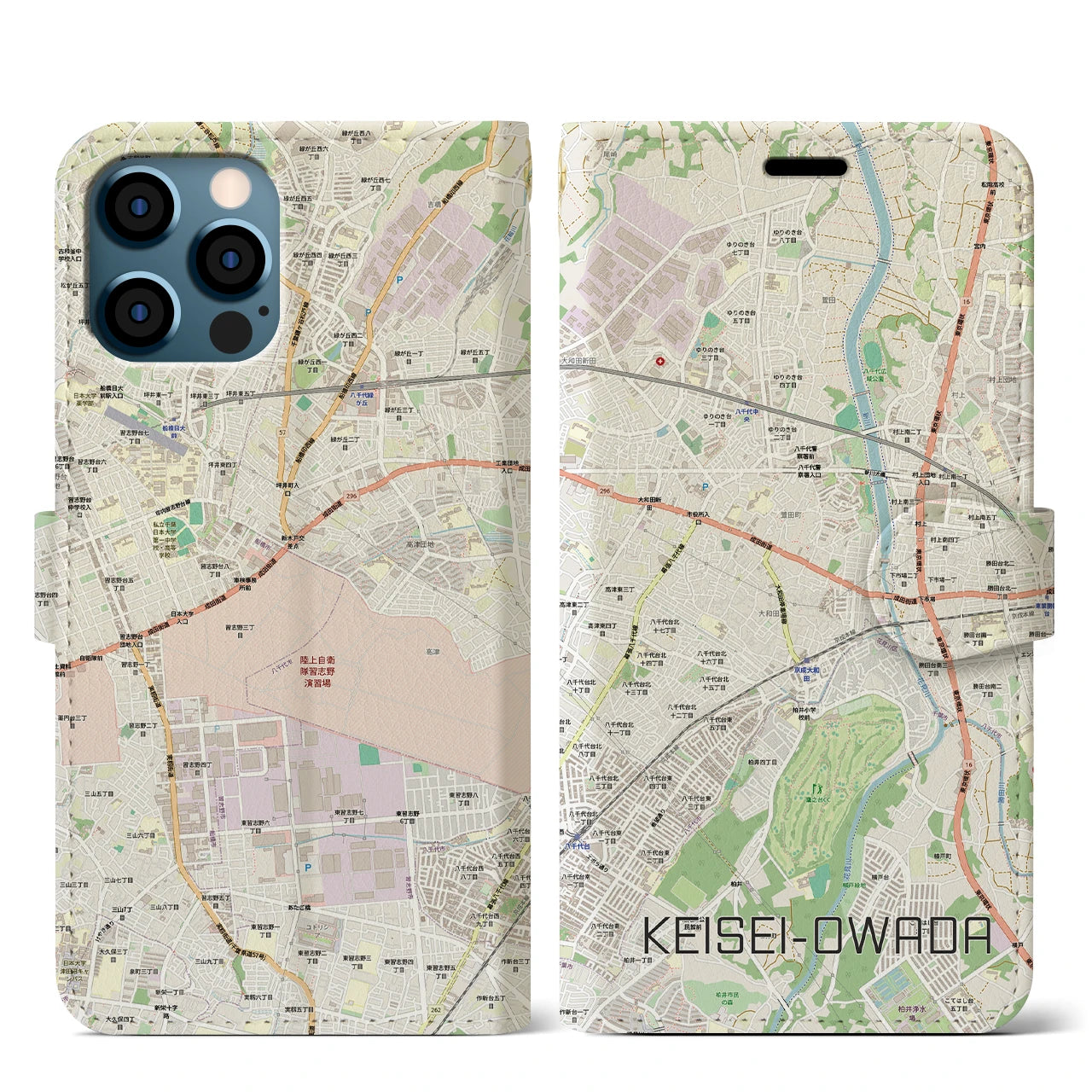【京成大和田（千葉県）】地図柄iPhoneケース（手帳タイプ）