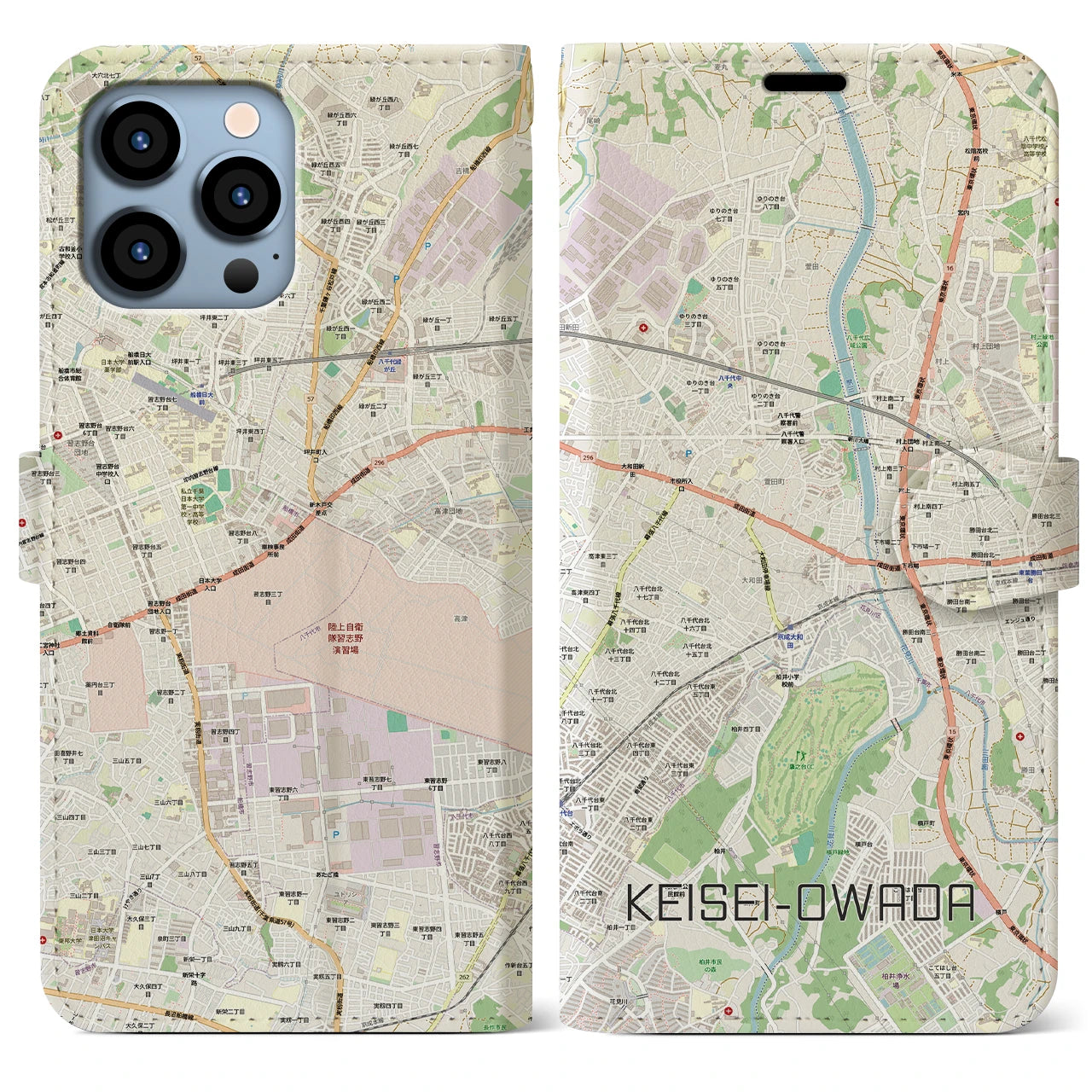 【京成大和田（千葉県）】地図柄iPhoneケース（手帳タイプ）