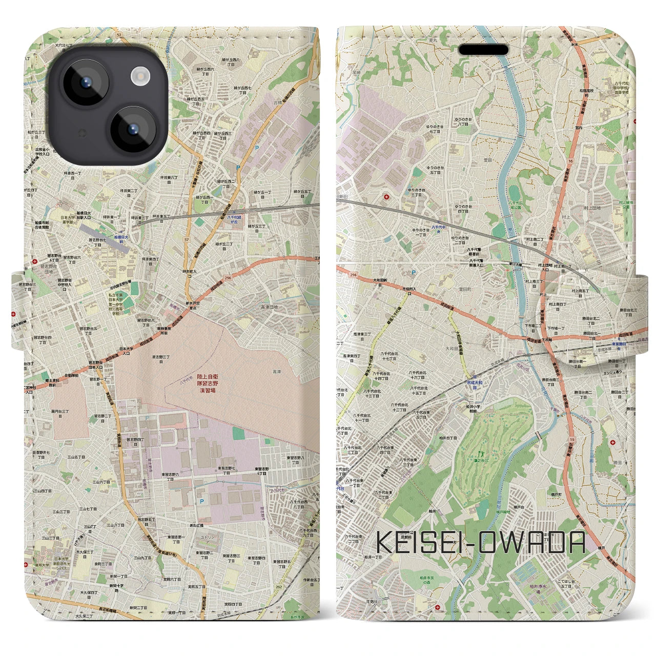 【京成大和田（千葉県）】地図柄iPhoneケース（手帳タイプ）