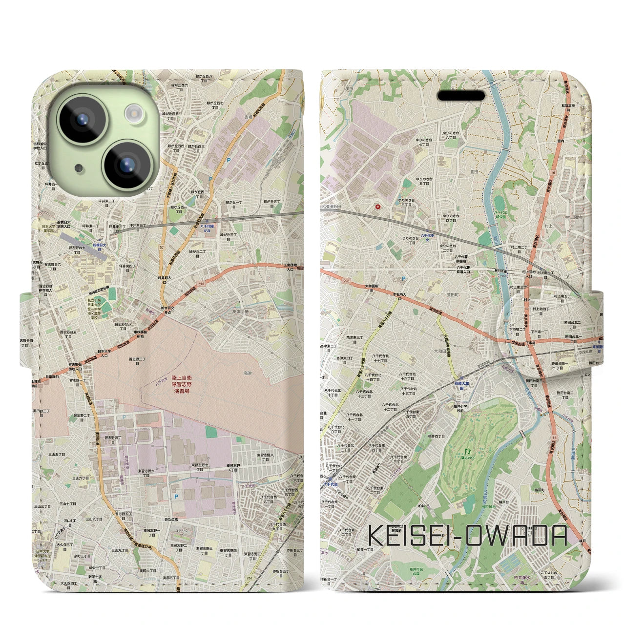 【京成大和田（千葉県）】地図柄iPhoneケース（手帳タイプ）