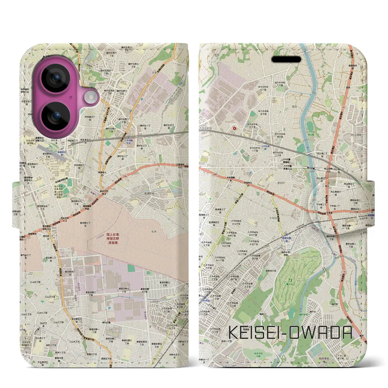 【京成大和田（千葉県）】地図柄iPhoneケース（手帳タイプ）