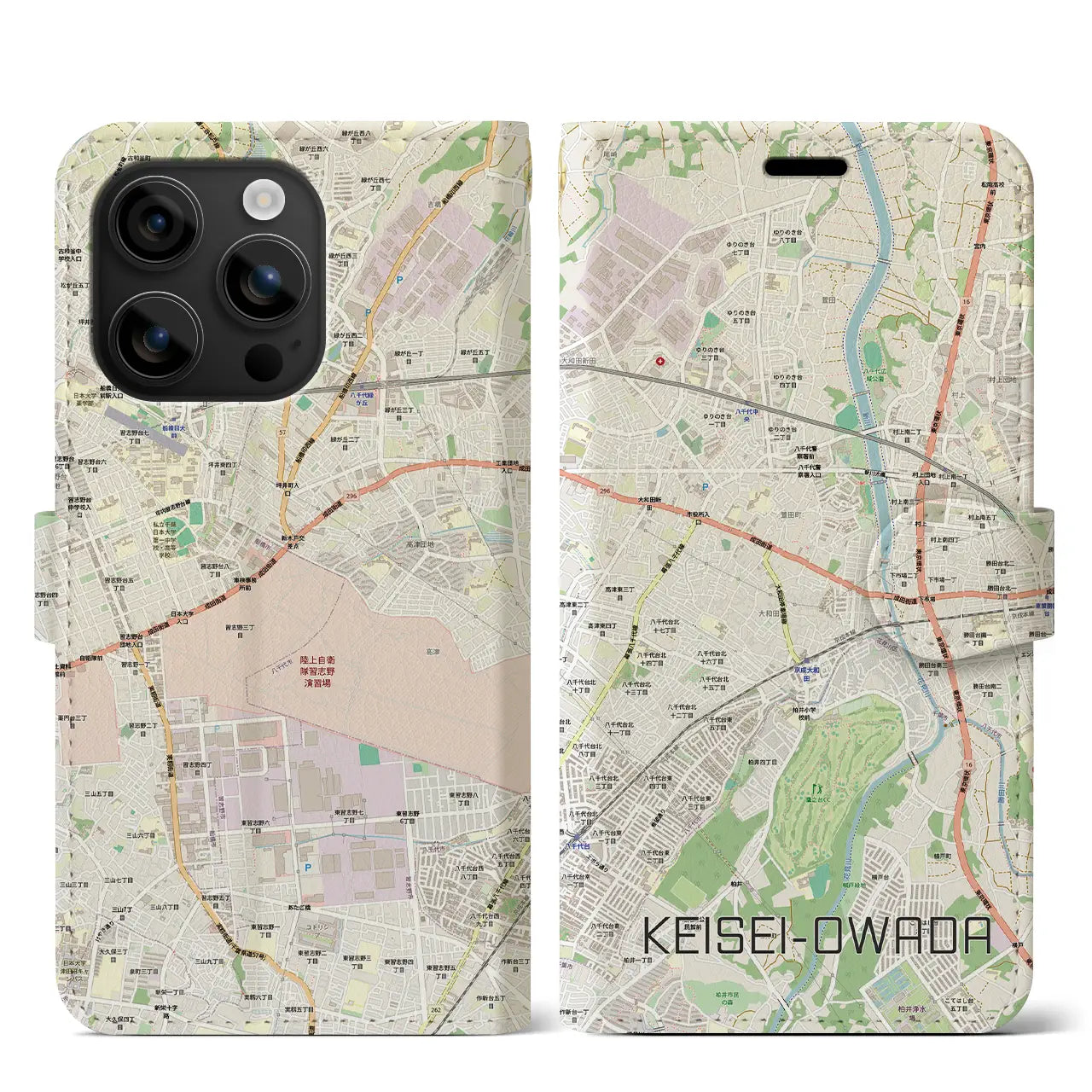【京成大和田（千葉県）】地図柄iPhoneケース（手帳タイプ）