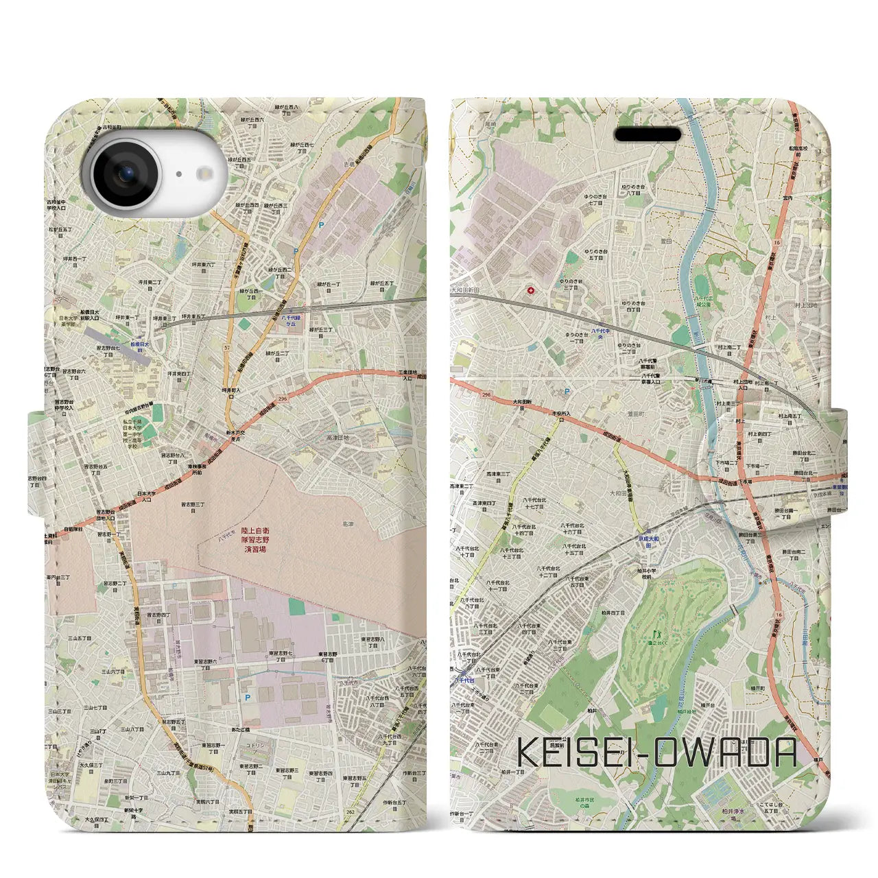 【京成大和田（千葉県）】地図柄iPhoneケース（手帳タイプ）