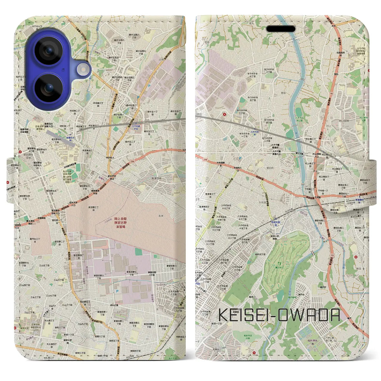 【京成大和田（千葉県）】地図柄iPhoneケース（手帳タイプ）