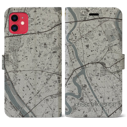 【京成高砂（東京都）】地図柄iPhoneケース（手帳タイプ）モノトーン・iPhone 11 用