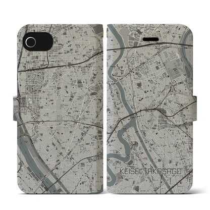 【京成高砂（東京都）】地図柄iPhoneケース（手帳タイプ）モノトーン・iPhone SE（第3 / 第2世代） / 8 / 7 / 6s / 6 用