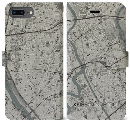 【京成高砂（東京都）】地図柄iPhoneケース（手帳タイプ）モノトーン・iPhone 8Plus /7Plus / 6sPlus / 6Plus 用