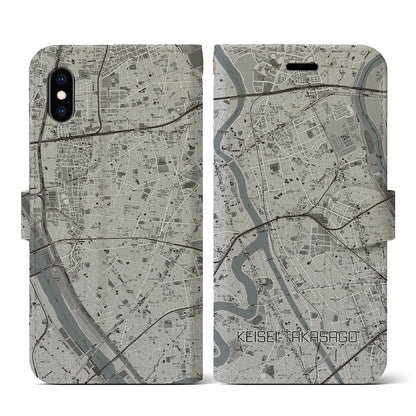 【京成高砂（東京都）】地図柄iPhoneケース（手帳タイプ）モノトーン・iPhone XS / X 用
