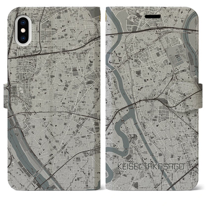 【京成高砂（東京都）】地図柄iPhoneケース（手帳タイプ）モノトーン・iPhone XS Max 用