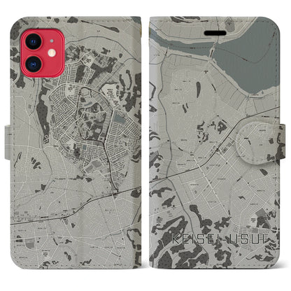 【京成臼井（千葉県）】地図柄iPhoneケース（手帳タイプ）モノトーン・iPhone 11 用