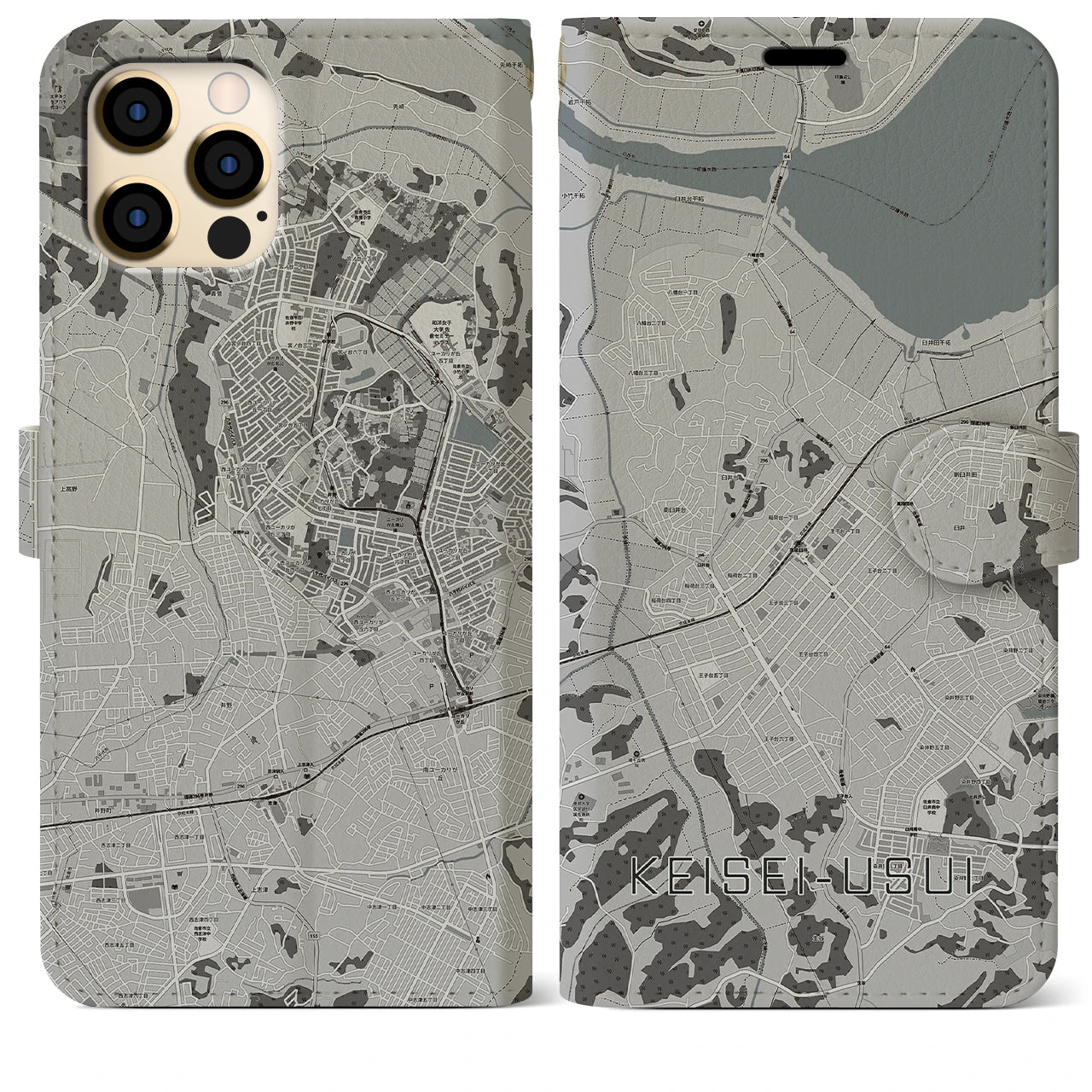 【京成臼井】地図柄iPhoneケース（手帳両面タイプ・モノトーン）iPhone 12 Pro Max 用
