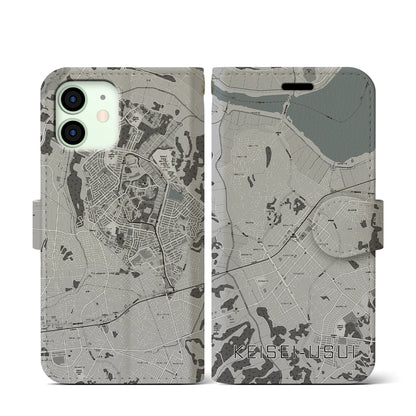 【京成臼井（千葉県）】地図柄iPhoneケース（手帳タイプ）モノトーン・iPhone 12 mini 用