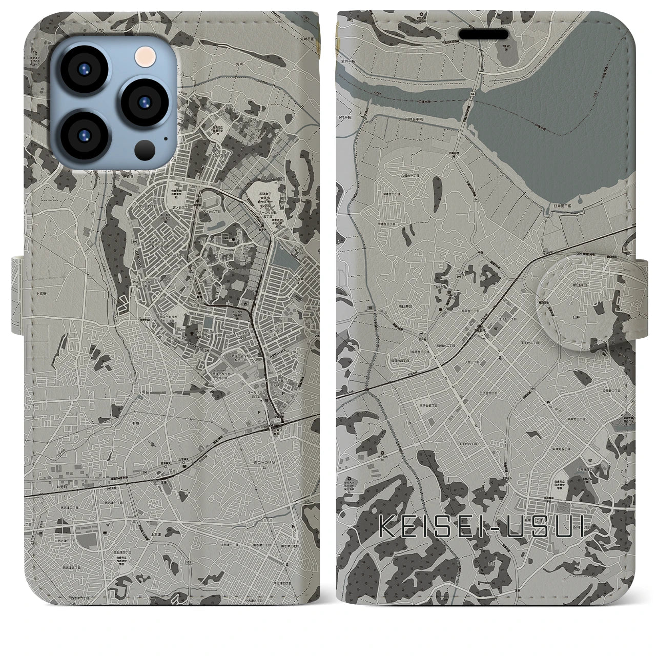 【京成臼井】地図柄iPhoneケース（手帳両面タイプ・モノトーン）iPhone 13 Pro Max 用