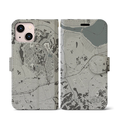 【京成臼井（千葉県）】地図柄iPhoneケース（手帳タイプ）モノトーン・iPhone 13 mini 用