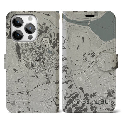 【京成臼井（千葉県）】地図柄iPhoneケース（手帳タイプ）モノトーン・iPhone 14 Pro 用