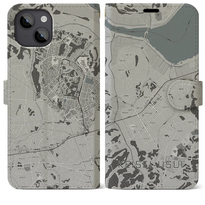 【京成臼井（千葉県）】地図柄iPhoneケース（手帳タイプ）モノトーン・iPhone 14 Plus 用